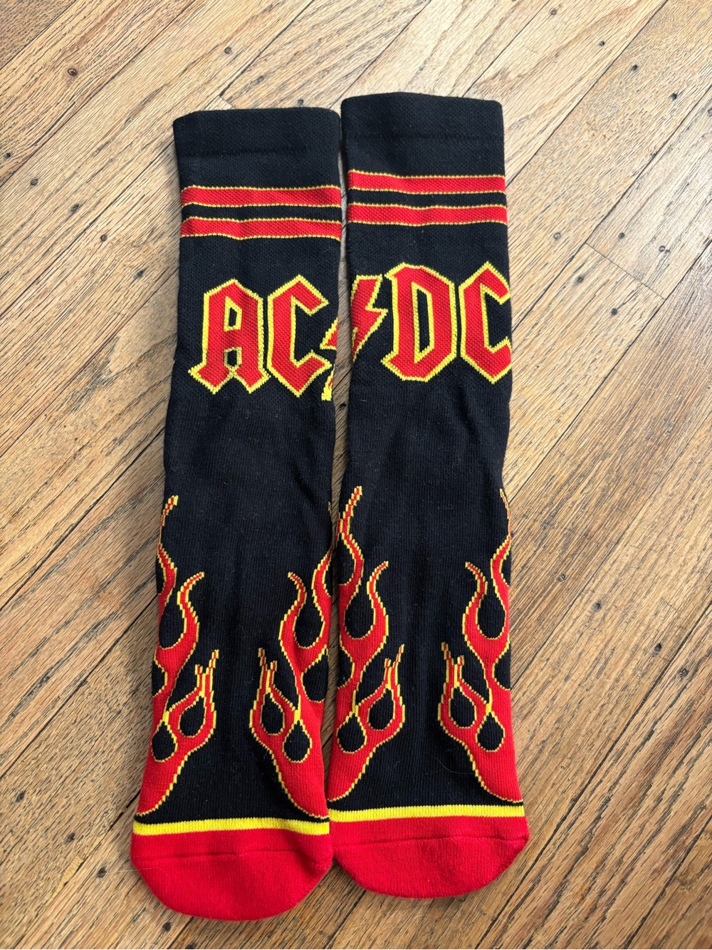 AC/DC Black Red Yellow Flame Crew Socks